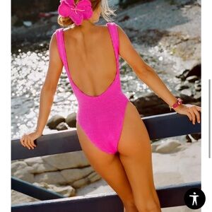 Zara Pink One-Piece Swimsuit with Plunging V-Neckline